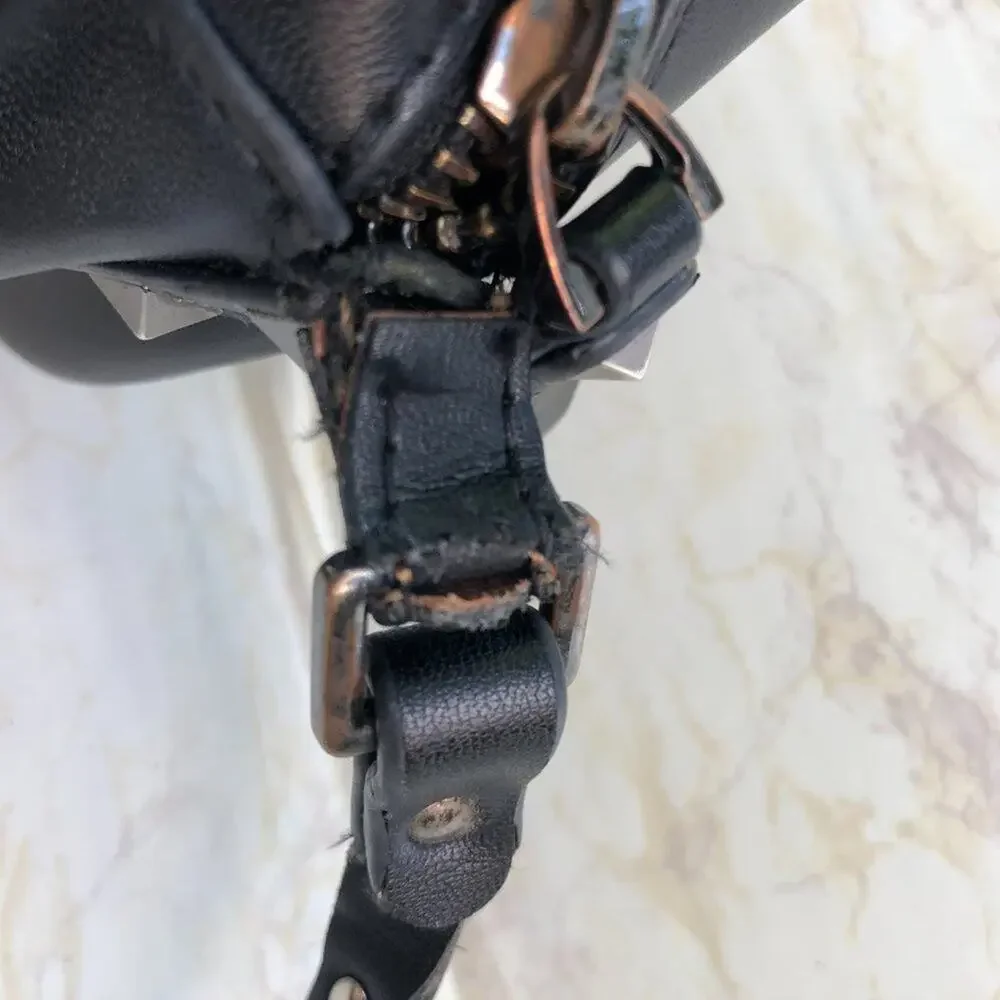 Valentino Garavani Rockstud Black Pebbled Leather Camera Crossbody Bag Flawed
